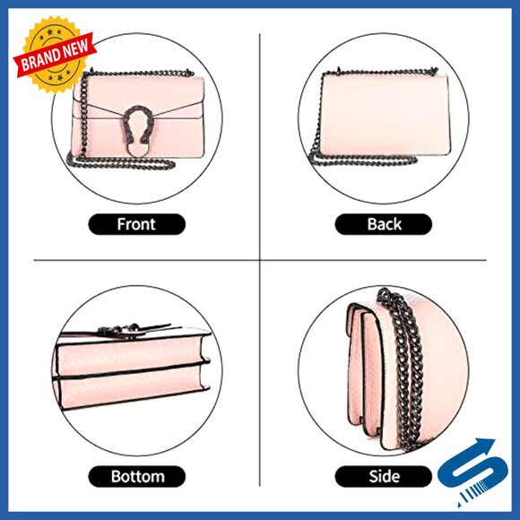 Faux Leather Crossbody Bag with Chain Strap, Square Satchel Purse for Women - Picture 5 of 7